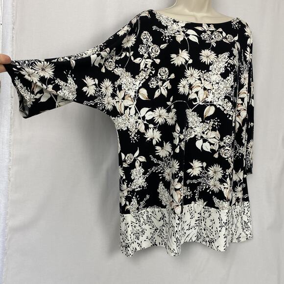 J Jill Wearever Tunic Top Petite XL Black Dark Floral Oversized Artsy Neutral - Picture 3 of 10